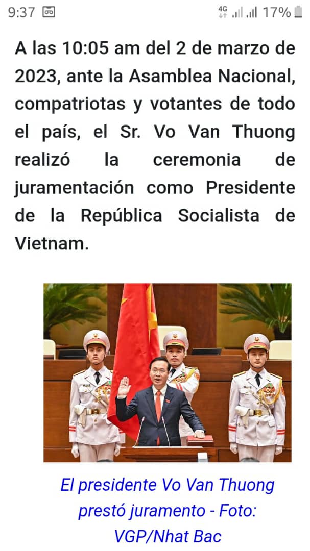 Vo Van Thuong, nuevo presidente de #Vietnam.

Un joven dirigente con trayectoria política ascendente: líder estudiantil, juvenil y partidista a diferentes niveles.

#Cuba lo felicita y le desea éxitos en sus altas responsabilidades.