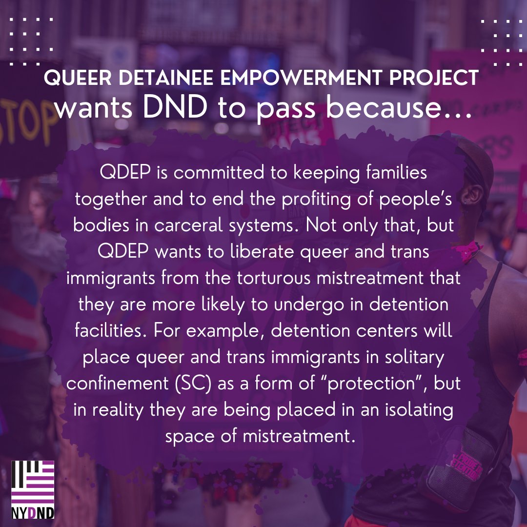 Welcome to an ongoing series to introduce you to the orgs that are working to pass the Dignity not Detention (DND) Act. Learn about Queer Detainee Empowerment Project, and Critical Resistance &amp; stay connected  @abolishice_nynj @queerdep @criticalresistance