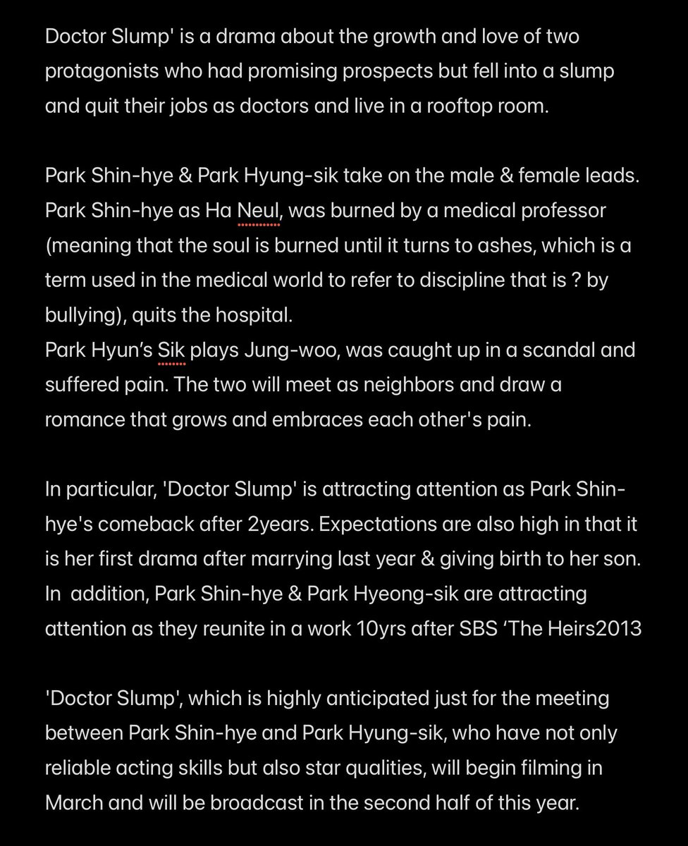 1marisone's tweet photo. #ParkShinHye is finally back as Nam Ha Neul ‼️
#ParkHyungSik Yeo JungWoo
#DoctorSlump JTBC new drama’s full script reading on Mar4
#OhHyeonJong PD ‘Weightlifting Fairy KBJ', 'Find Me in Your Memory'
#BaekSeonWoo Writer ‘What's Wrong w/ Secretary Kim' 
https://t.co/EHtoUj35js https://t.co/0M9IWJXUSs