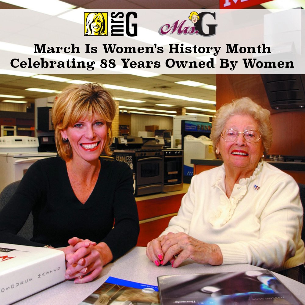 March is Women’s History Month! Proud to share Mrs. G Appliances celebrates 88 years owned by women. 
#womenshistorymonth #womenbusinessowners 
#retail #retailbusiness