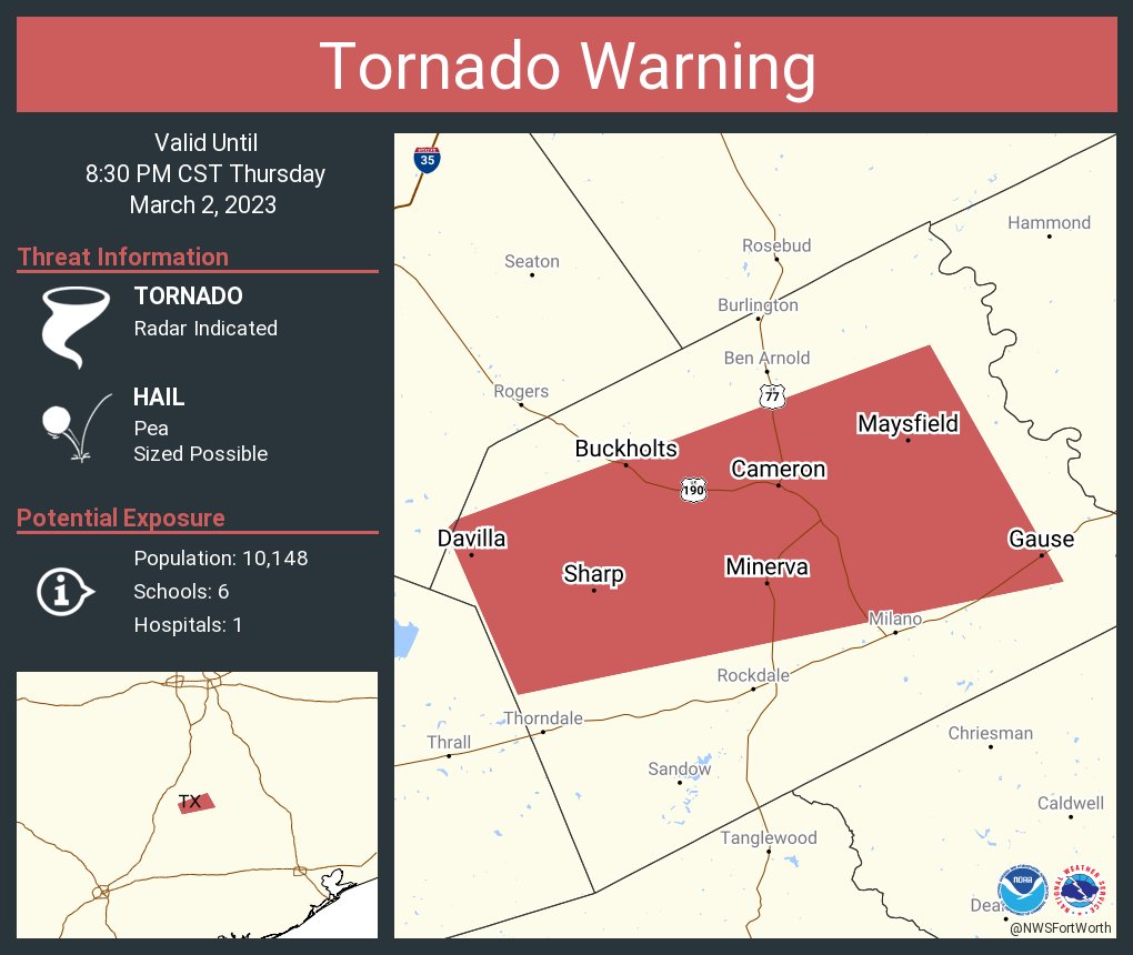 NWS Tornado on Twitter "Tornado Warning including Cameron TX