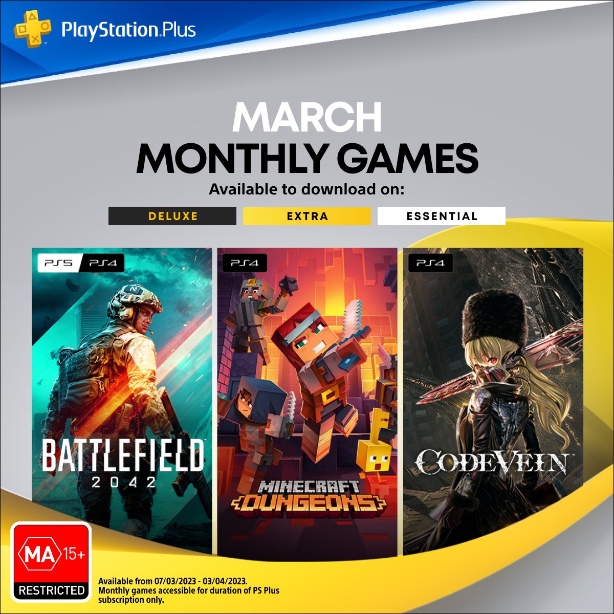 PlayStation Game Size on X: 🚨 PS Plus Essential March 2023 Games Size ⬛  Battlefield 2042 : 🔸 PS4 : 54.260 GB 🔸 PS5 : 65.220 GB 🟪 Minecraft  Dungeons : 🔸