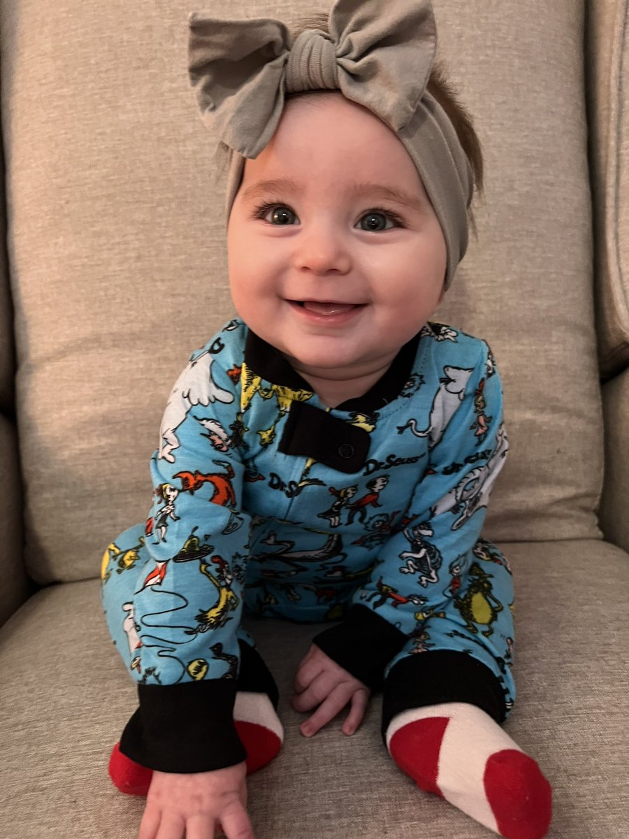 Happy Birthday <a href="/DrSeuss/">Dr. Seuss</a> !! Brooklyn wore her Dr. Seuss pjs to daycare today to celebrate! Raising a new generation to love reading and rhyming! ❤️📚👶🏻