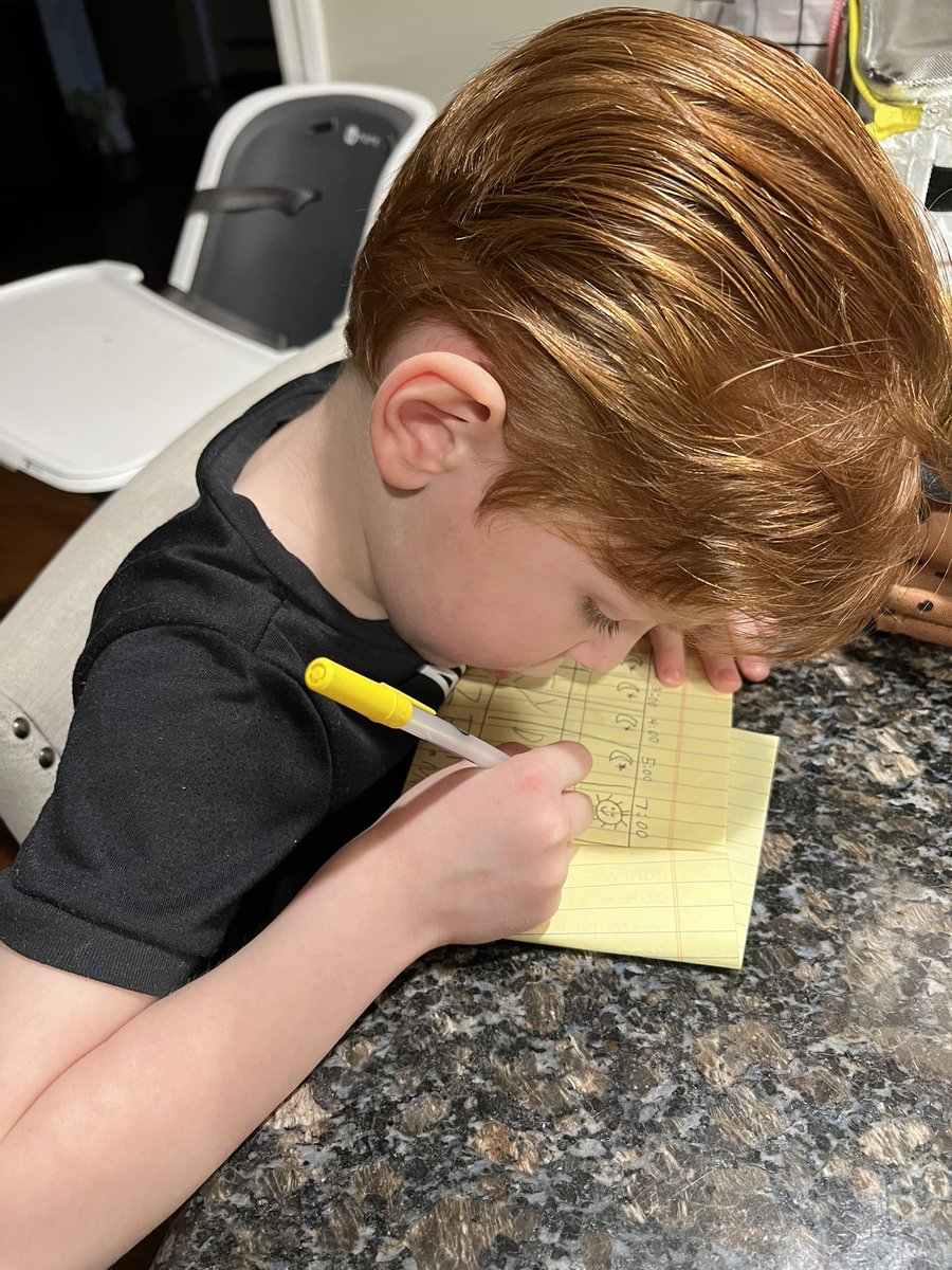 What do preschoolers learn at Tisdale? Well, aside from the basics &amp; more importantly they learn to self regulate emotions and how to create tools to manage worries. Pictured is my son who is making a checklist to help with his morning worries🥹 @J_Sullivan_PreS