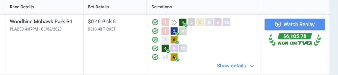 RacingDownWind's tweet image. Woodbine Mohawk Park: @WoodbineSB @TVG 

We were lucky enough to take down the early Pick 5 tonight.