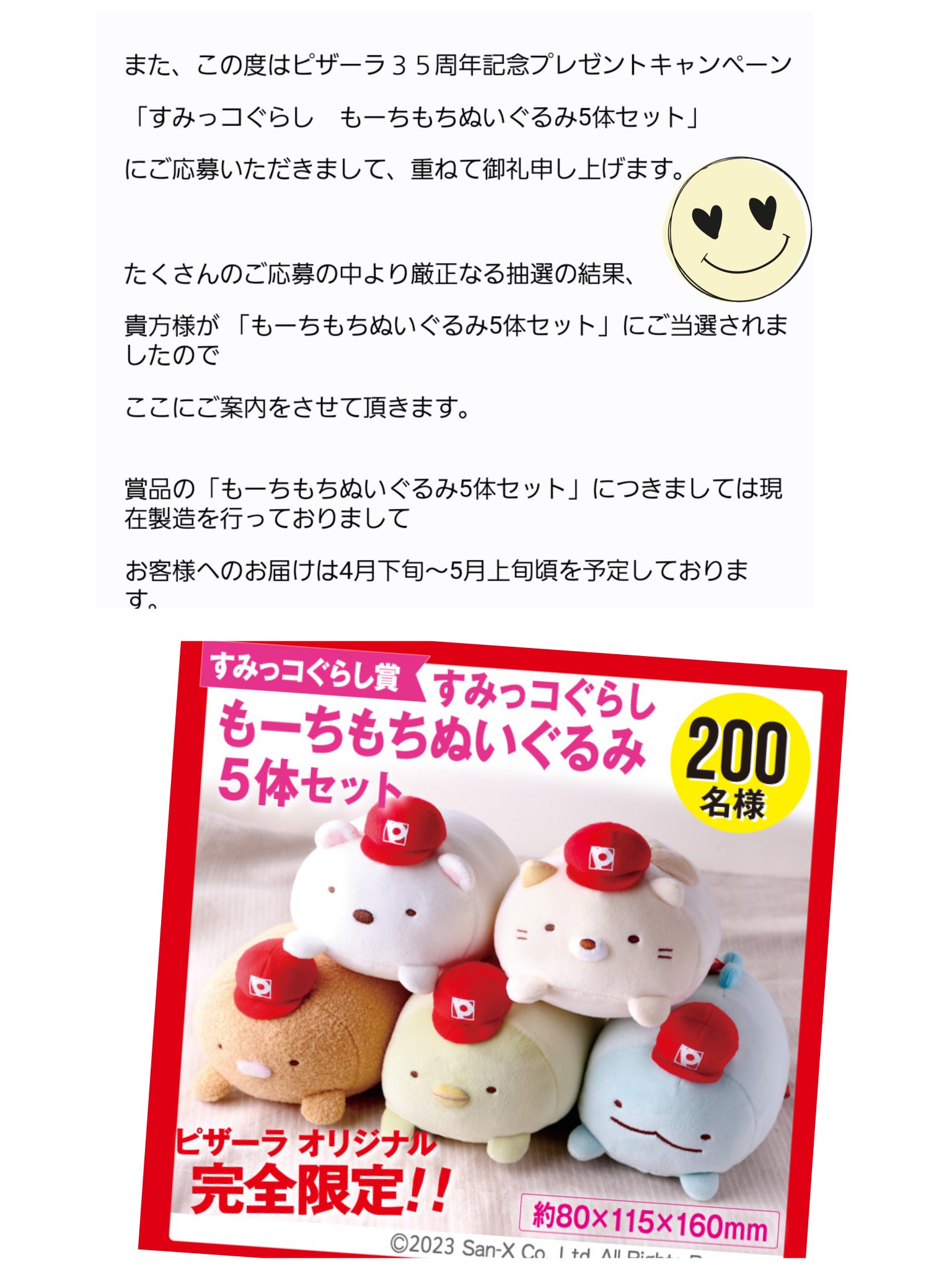 フルオーダー ピザーラ 35周年キャンペーン すみっコぐらし賞 もーち