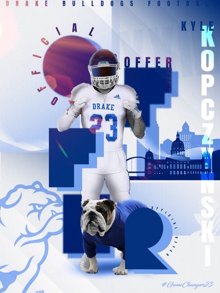 Extremely blessed to receive an offer to continue my academic and athletic career at Drake University. Thank you @CoachNThompson for the opportunity. 🔵⚪️ @Dupage_Football @NolanOwenLS @FBCoach_Rahn @CoachTCip @peter_hopson `