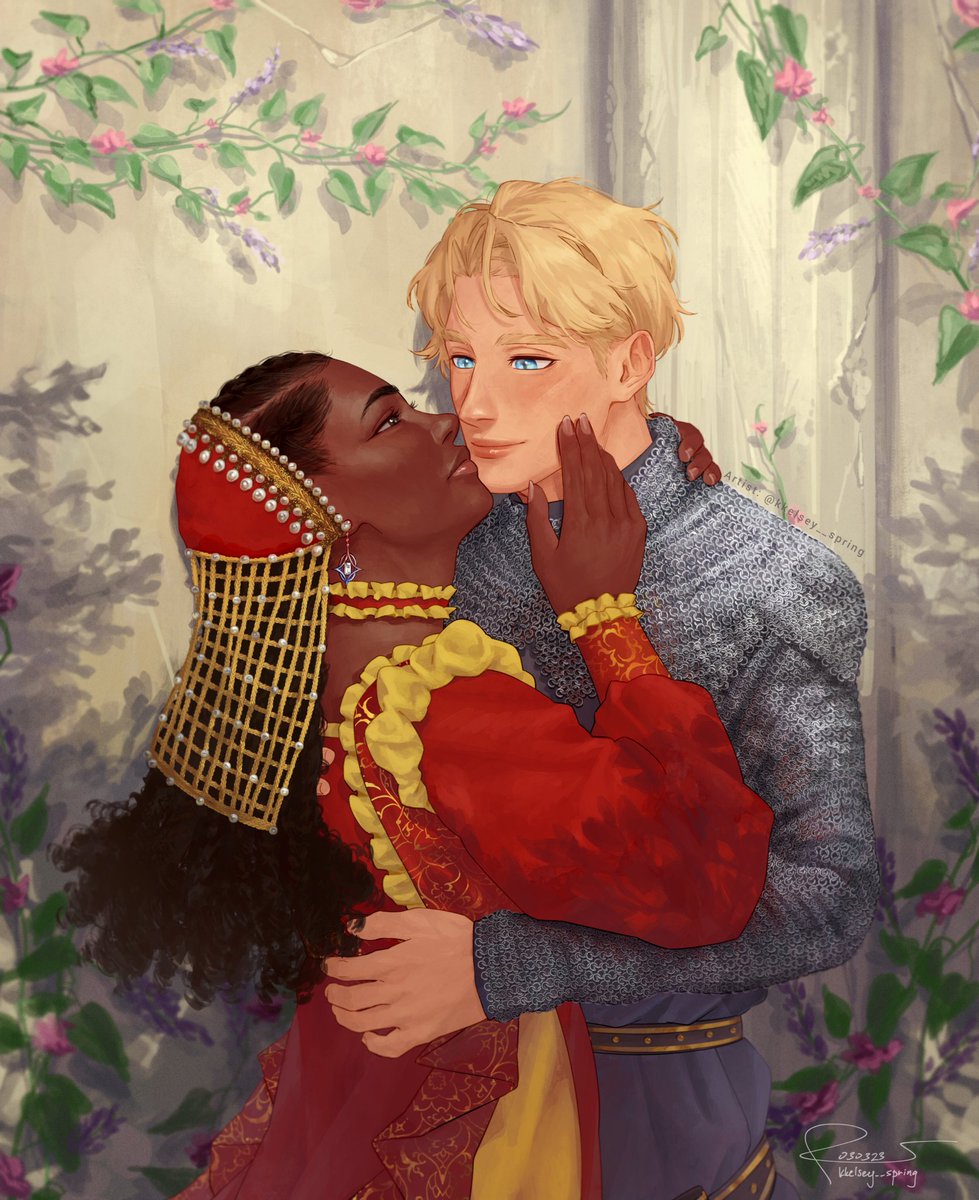 rosegoldreader's tweet photo. Medieval inspired Bree and Nick and them hiding in some lush garden. Look at the details!!! Breenick!! I love it 🤧🥰💖

The amazing artist: @kkelsey__spring https://t.co/sAKRM3BAVl