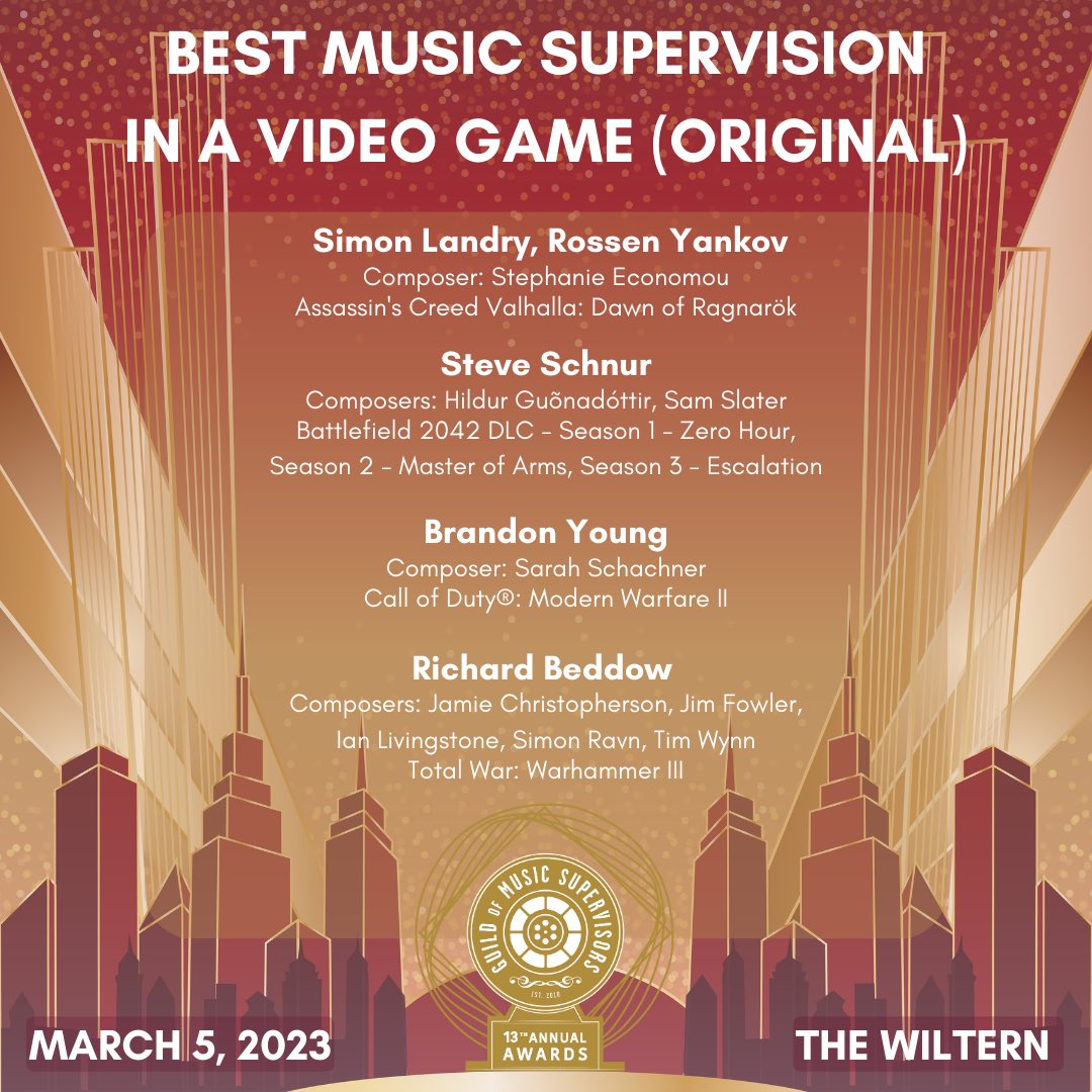 Excited for this year’s #GMSAwards Best Music Supervision in a Video Game (Original) nominees!

Won’t be in town? Join us virtually here bit.ly/GMSAwards2023

Important: Tomorrow is the last day we’ll process any business transactions or help with tickets for the awards!