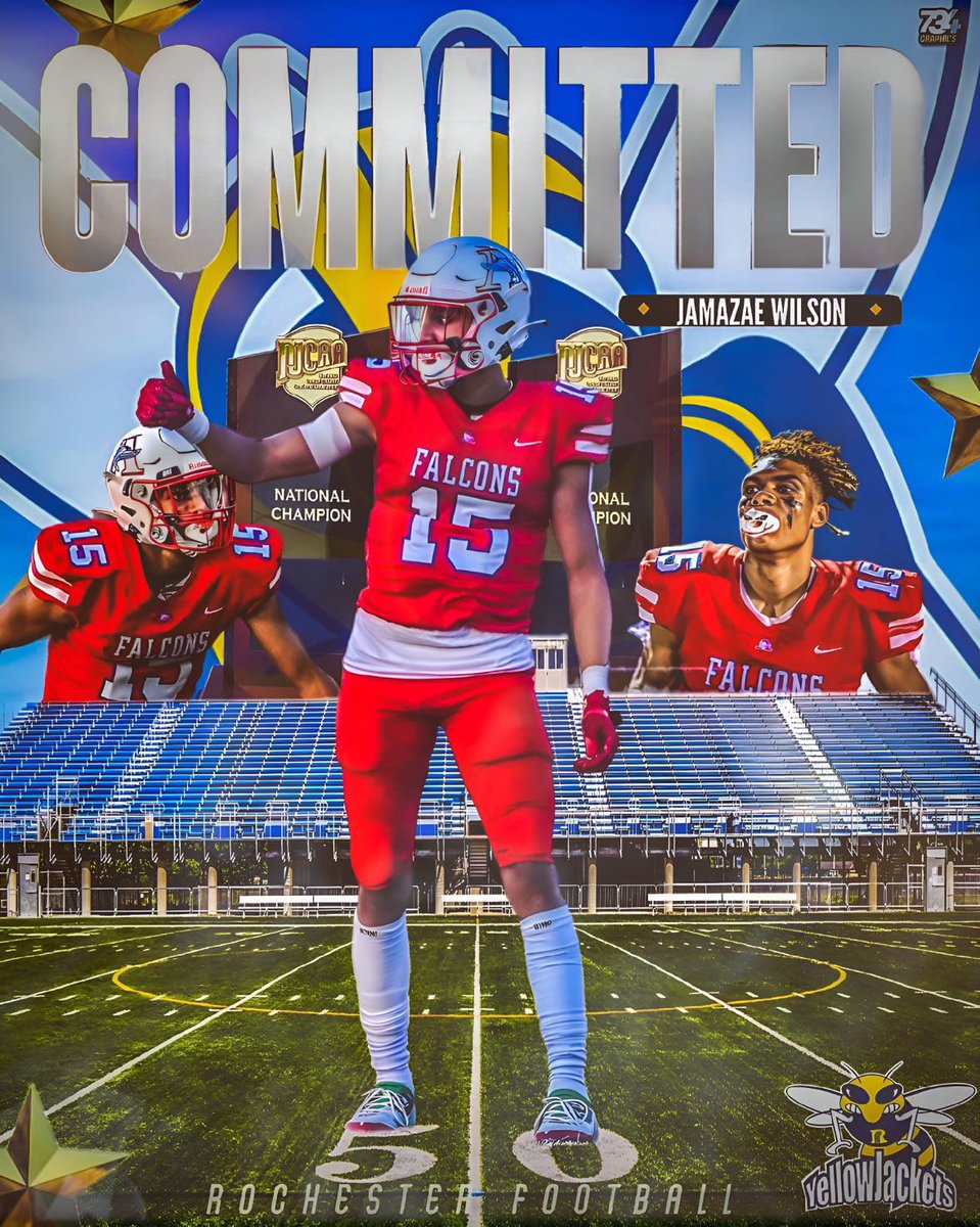 JamazaeWilson1's tweet photo. After a long talk with my family I've decided that I am committing to Rochester Community &amp; Technical College where I will be continuing my academic and football career.
Thank you God and everybody who has believed in me #commited 🐝@AHS_FalconFB @TerrenceIsaac1 @AC_MCK @RCTC_FB https://t.co/19QuTs6ESB