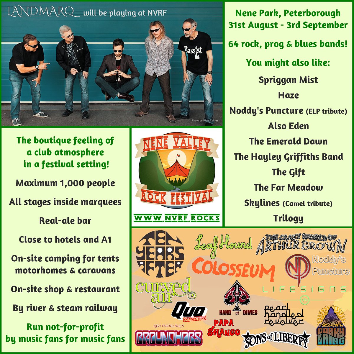 Less than two weeks left to buy tickets for Nene Valley Rock Festival (31st Aug - 3rd Sep 2023)
Tickets available now from nvrf.rocks/tickets
(Landmarq appearing Friday 1st Sep)
#rockfestival #progrock #ProgressiveRock #classicrock #peterboroughuk #nenepark #nvrf