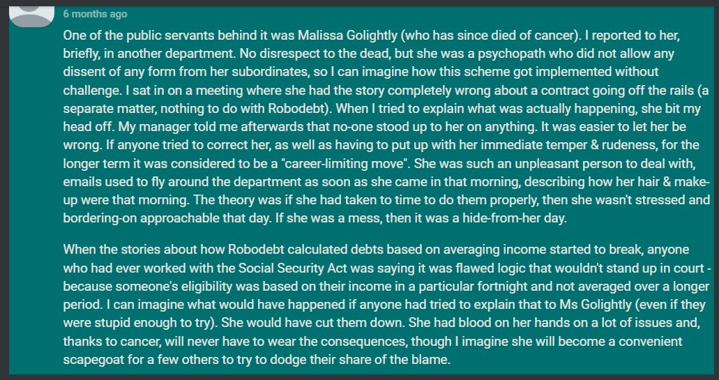 SuzBMac's tweet image. Malissa Golightly was the necessary tyrant enabled by Campbell to facilitate this atrocious policy.

Left DHS to be Dutton&apos;s Dep Sec Home Affairs in charge of visas, refugees &amp;amp; the humanitarian program🤨

Claire O&apos;Neill has comented wrt the mess left in this Dept.

#RobotDebtRC