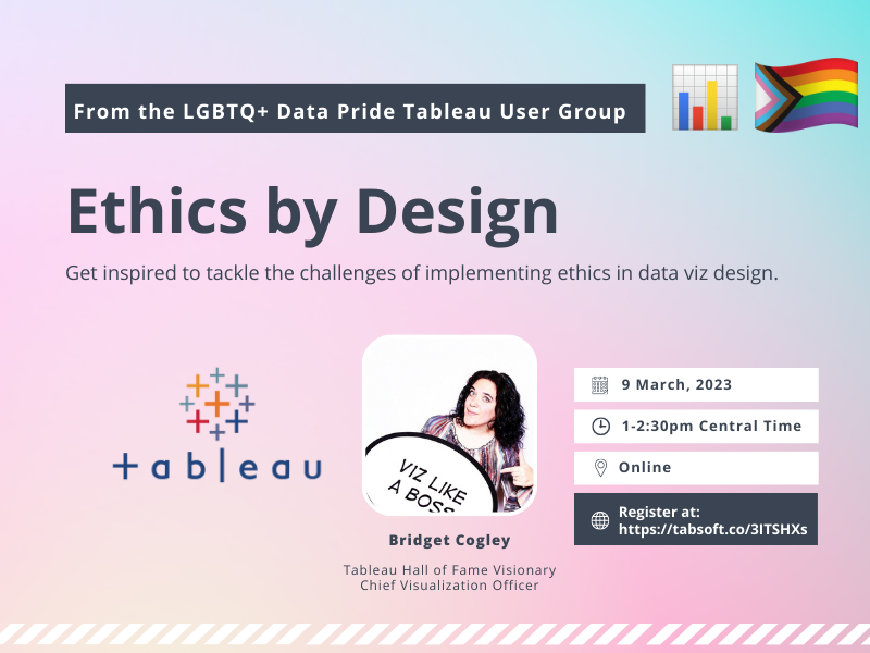 Our next <a href="/Tableau/">Tableau</a> #DataPride User Group is next week! Register to interact with and learn from our amazing speaker! <a href="/WindsCogley/">Bridget Cogley, #FindTheFiat Functional Aesthetics</a>! 
 
usergroups.tableau.com/lgbtqdatapride…