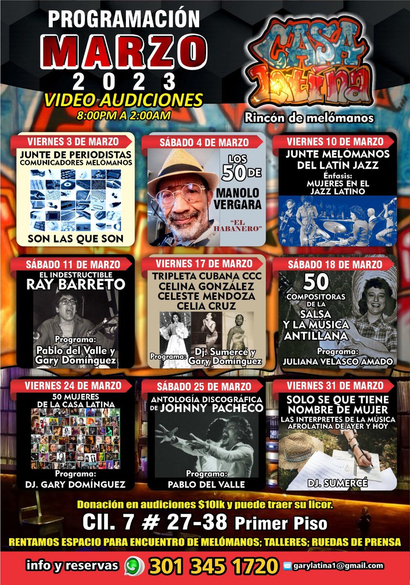 SALSAGORDARADIO's tweet photo. programacion de la #casalatina #marzo https://t.co/VdWIdFMw5x