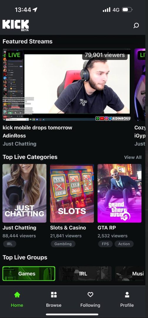 Trainwreckstv's tweet image. mobile app update - kick is still in beta and the app will be released prematurely to support the beta, but in its current state the app isn't in a good enough condition to launch, need a bit more time. on a positive note, this is what it's looking like so far.