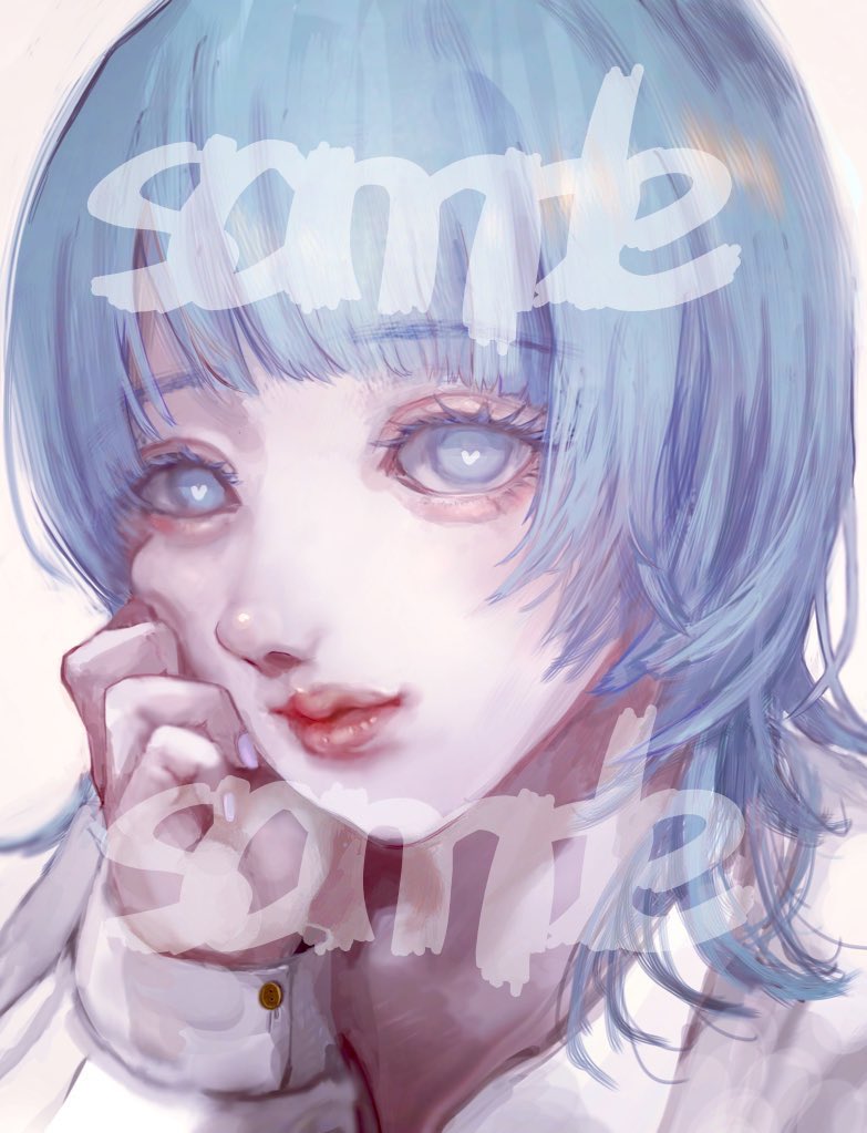 1girl solo blue hair blue eyes bangs looking at viewer heart  illustration images