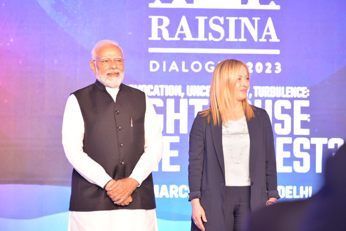 Proud to have attended yesterday's #RaisinaDialogue2023 opening featuring Prime Minister Modi and Italian Prime Minister Giorgia Meloni... I will join the dialogue on #water at the India Lighthouse tonight #G20 @Ffoodinstitute @MEAIndia @orfonline @Palazzo_Chigi @ispionline