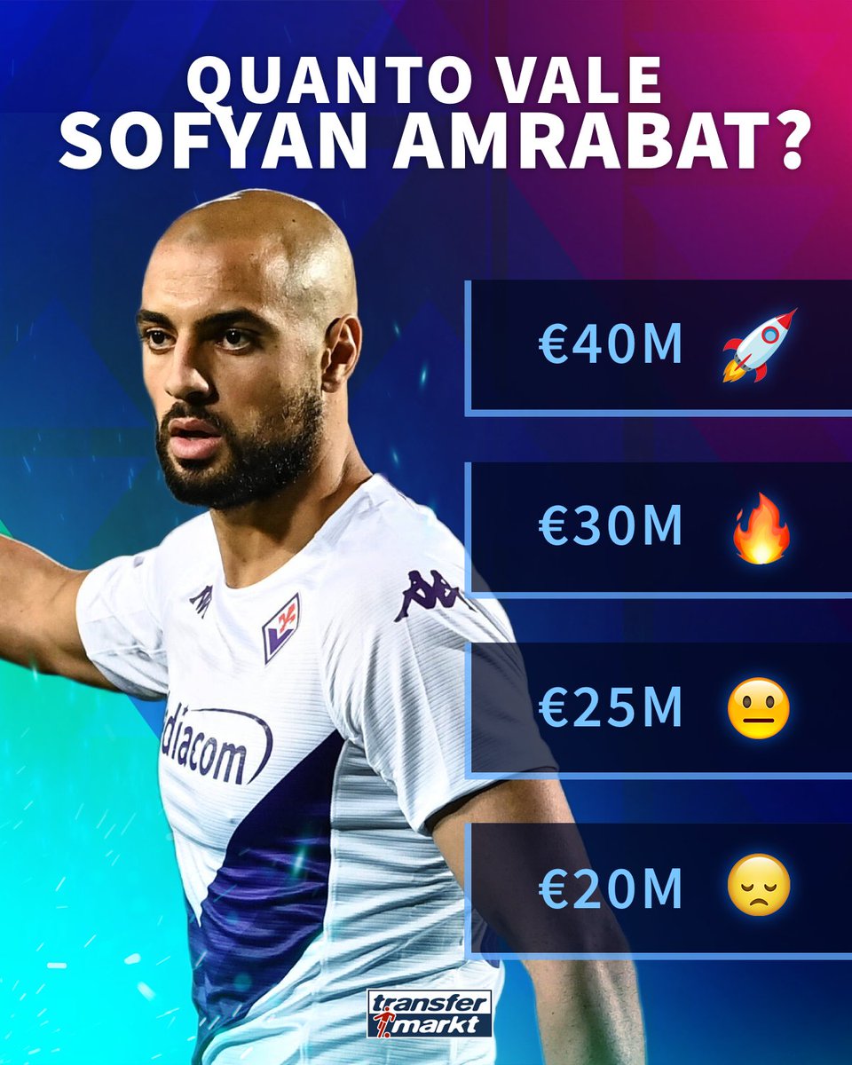 TMit_news's tweet photo. Un grande Mondiale 🇲🇦, l'interesse del Barca e l'importanza per la #Fiorentina 🟣. Che valore di mercato dareste a Sofyan #Amrabat? 🤔 

#ValoridiMercato  #vdmseriea #quantovale https://t.co/gXHUZxVwGO