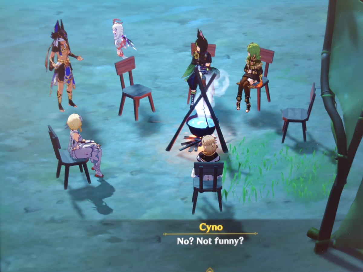 admo__'s tweet photo. Cyno explaining his jokes just kills it 😂 y u like disss? https://t.co/dYTzv63yCT