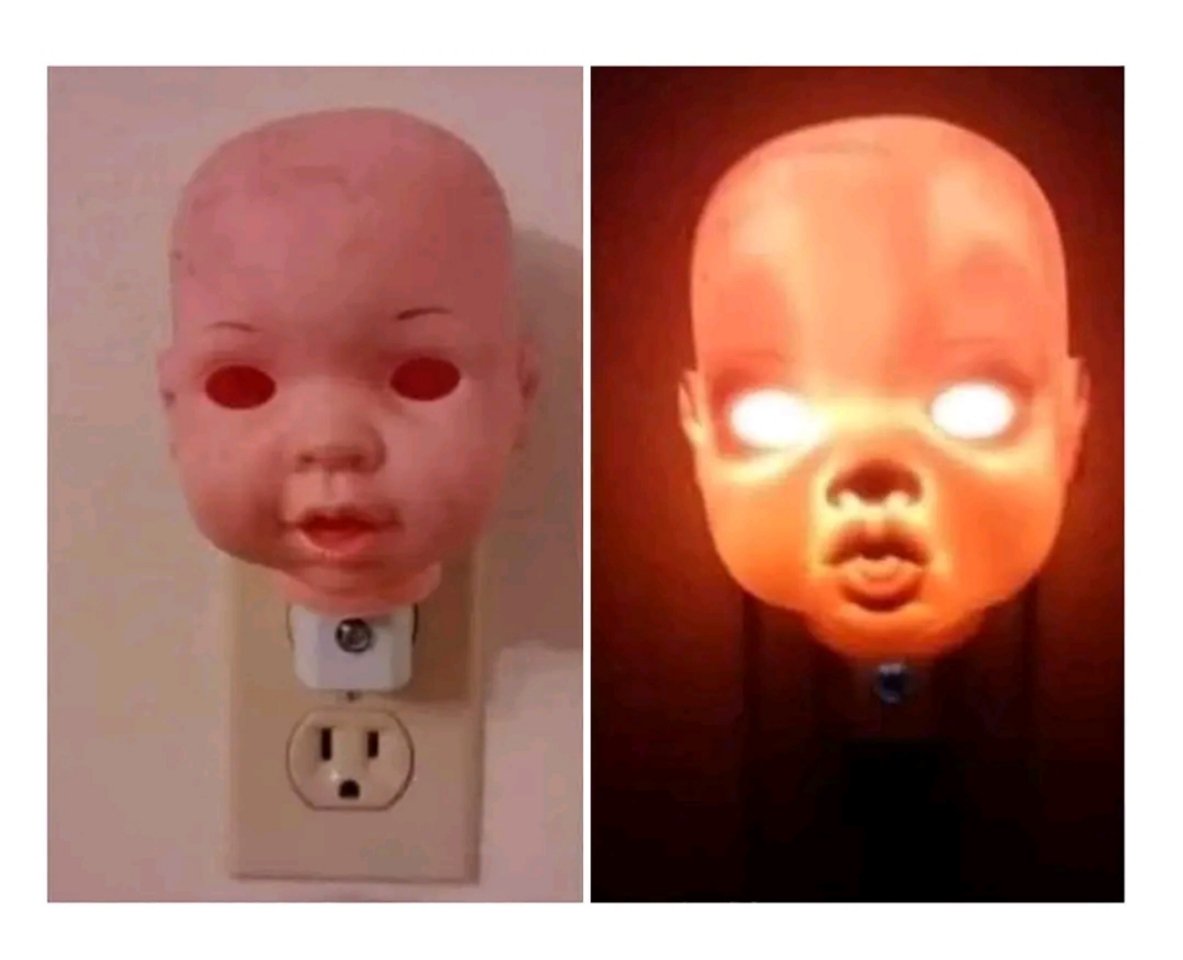 Old #dollheads are a great further use for nursery #nightlights... 🤣

#creepy #horror #HorrorFamily