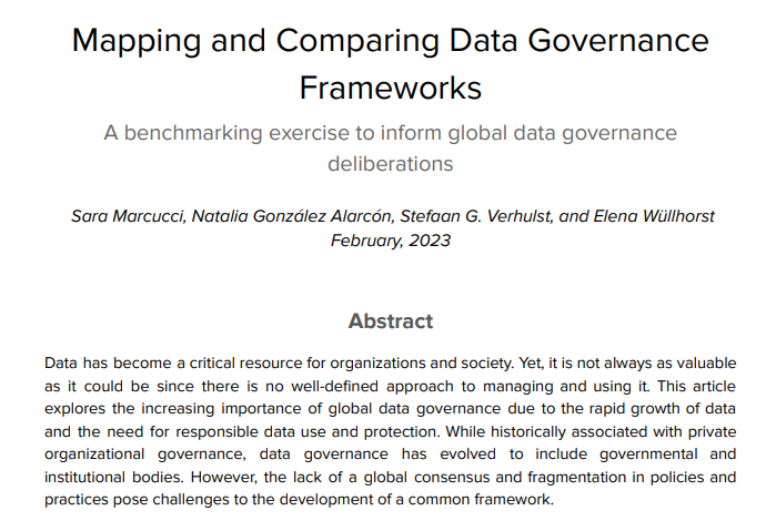 WiMLDS_Paris's tweet image. [#FridayWiMLDSPaper 📜 curated by @ncernecka]

&quot;Mapping and Comparing Data Governance Frameworks: A benchmarking exercise to inform global data governance deliberations&quot;, by @saramarcucci_, @natsgonzalez, @sverhulst &amp;amp; Elena Wullhorst.  

arxiv.org/abs/2302.13731