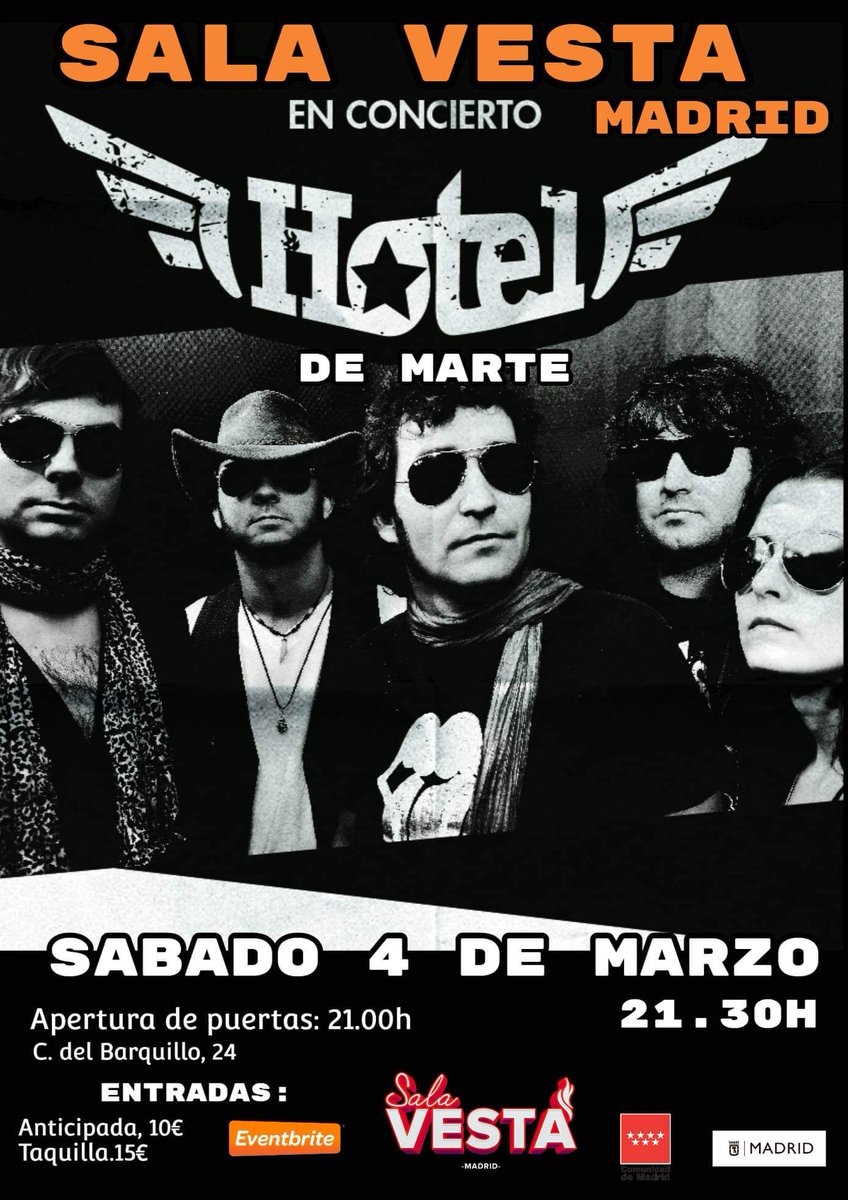 MADRID!!!
Mañana,HOTEL DE MARTE, en la SALA VESTA.
OS ESPERAMOS!!😎🎸
Tienes tu entrada? ⬇️
eventbrite.es/e/488479704947
#hoteldemarte 
#jesushotel
#salavesta 
#RutaalRock 
#conciertosmadrid 
@santiagoalcanda