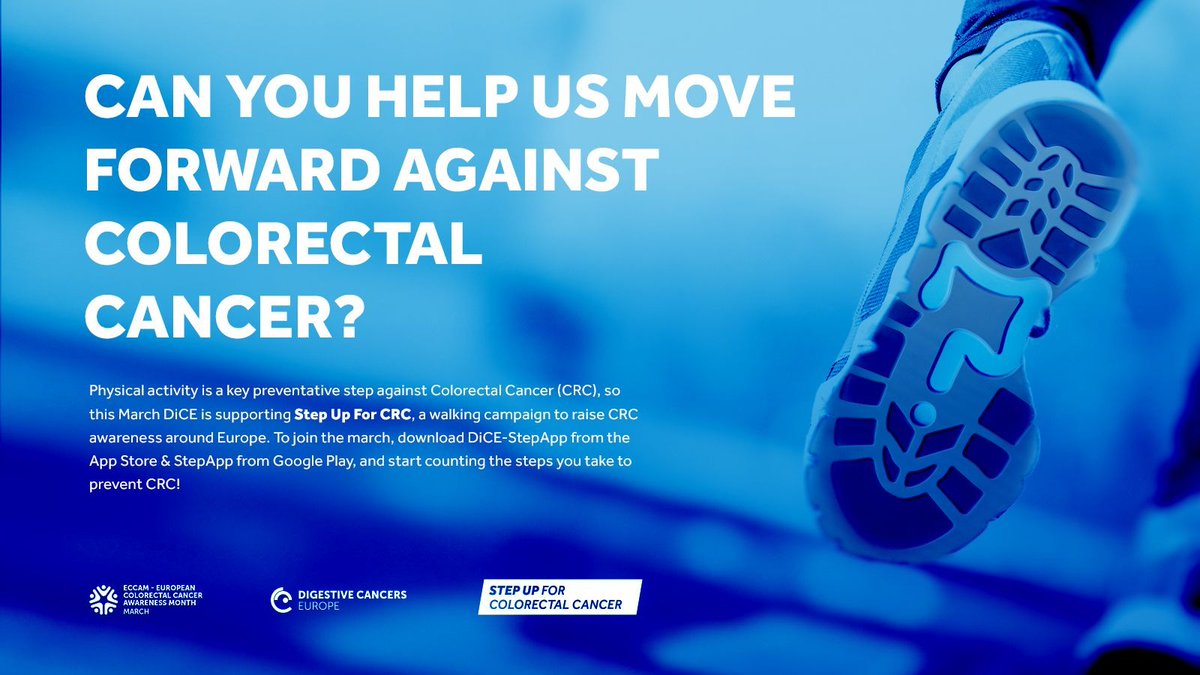 my_ueg's tweet image. Are you ready to step up for colorectal cancer (CRC)? Ahead of #CRC Awareness Month 2023, @dice_europe launched STEPAPP, a free mobile app that counts your steps. UEG is happy to support this great initiative 💪 ➡ bit.ly/3I7BHuY. #ECCAM2023 #StepUp4CRC