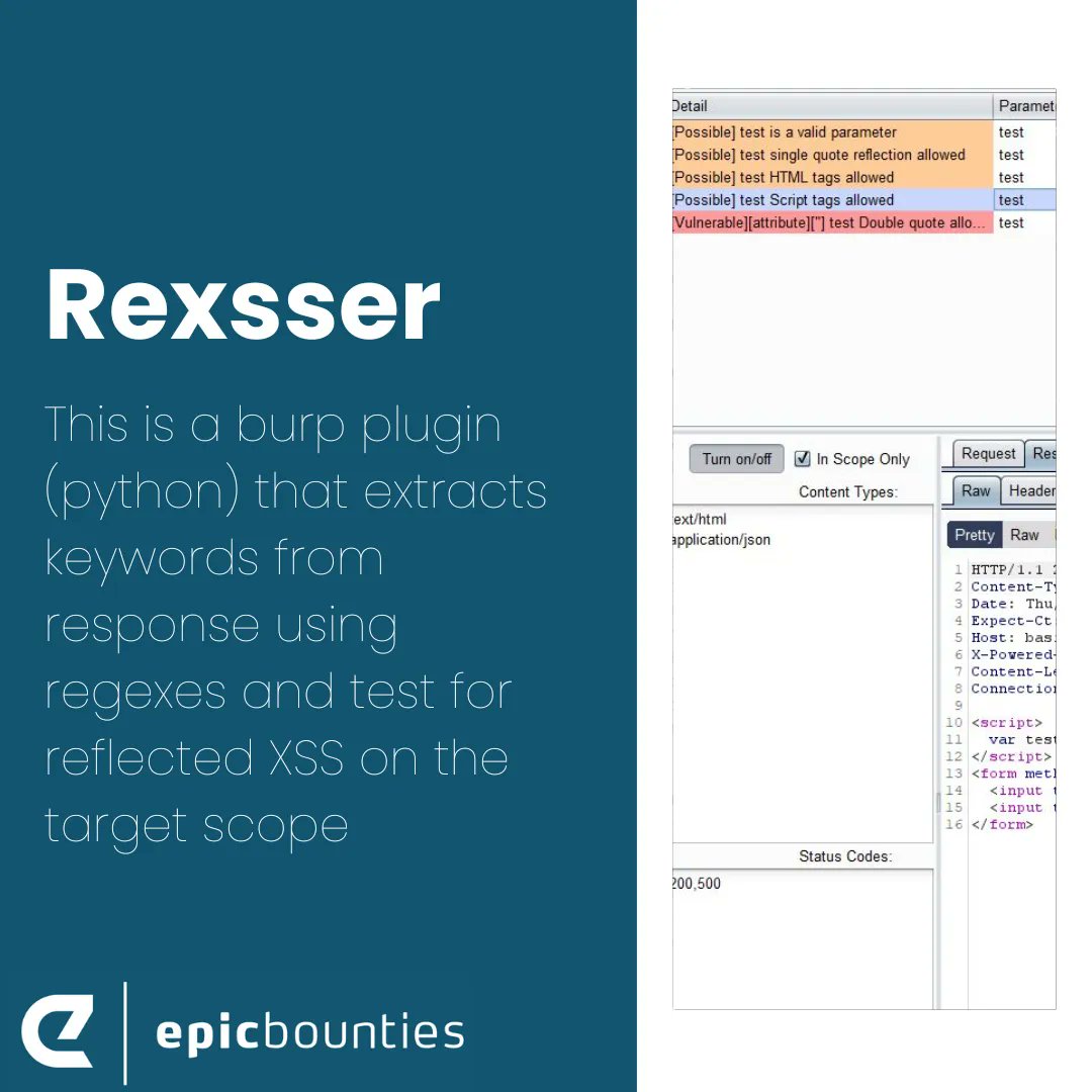 ⚡ This is a burp plugin (python) that extracts keywords from response using regexes and test for reflected XSS on the target scope. Valid parameters reflected, vulnerable parameters are show in results in the rexsser extension tab. 🧠  Read more >> buff.ly/3EHA2eR
