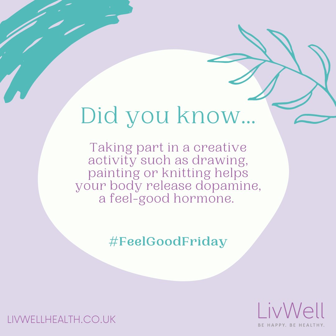 We challenge you to show off your creative side this weekend... 🎨 ✍🏼 📝

Being creative can really help with your mental health & wellbeing due to the feel good factor and hormone impact it has on your body. 

#FeelGoodFriday #WellbeingTips #LivWellHealth 💜