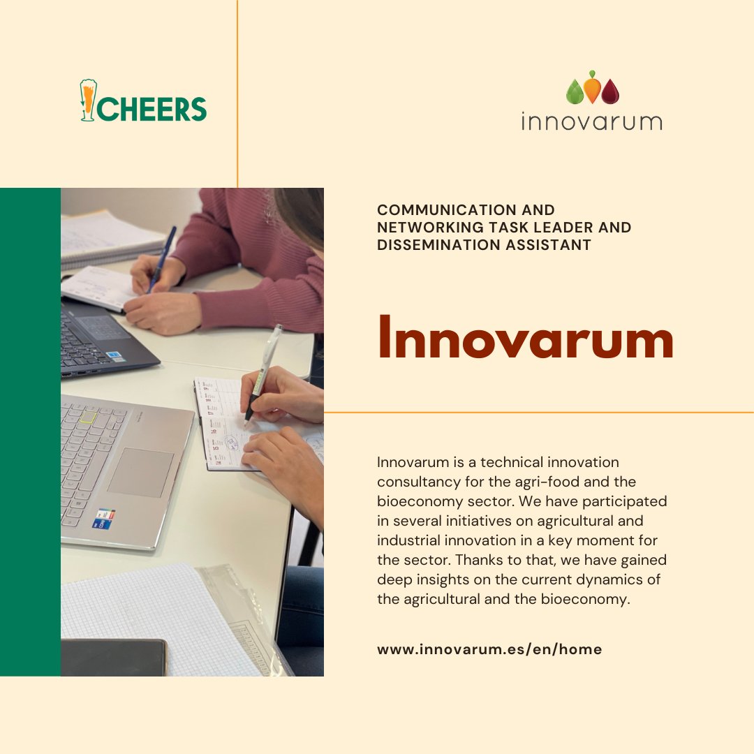 🙌 #PartnerFeature | Meet @innovarum_, an innovation consultancy for the agri-food and the bioeconomy sector!

📌In #CHEERS, they will coordinate the communication actions to maximise the project's impact.

Learn more here 👉 cheers-project.eu/partners/