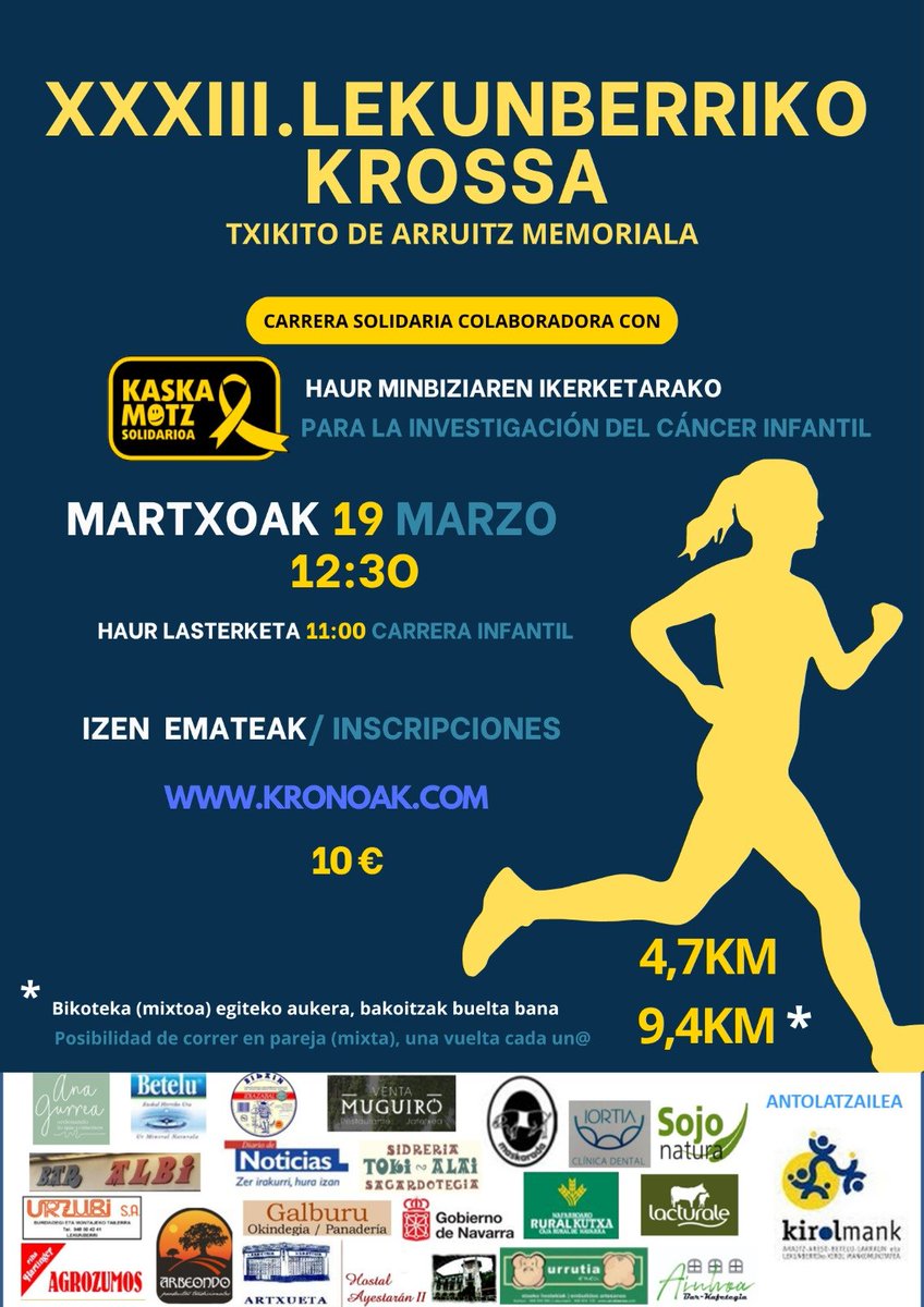 Recuerda 19 de Marzo en Lekunberri, solidaria con kaskamotz.org donando el dinero a través de Cris Contra el Cáncer a la Investigación del Cáncer Infantil. Animaros!!