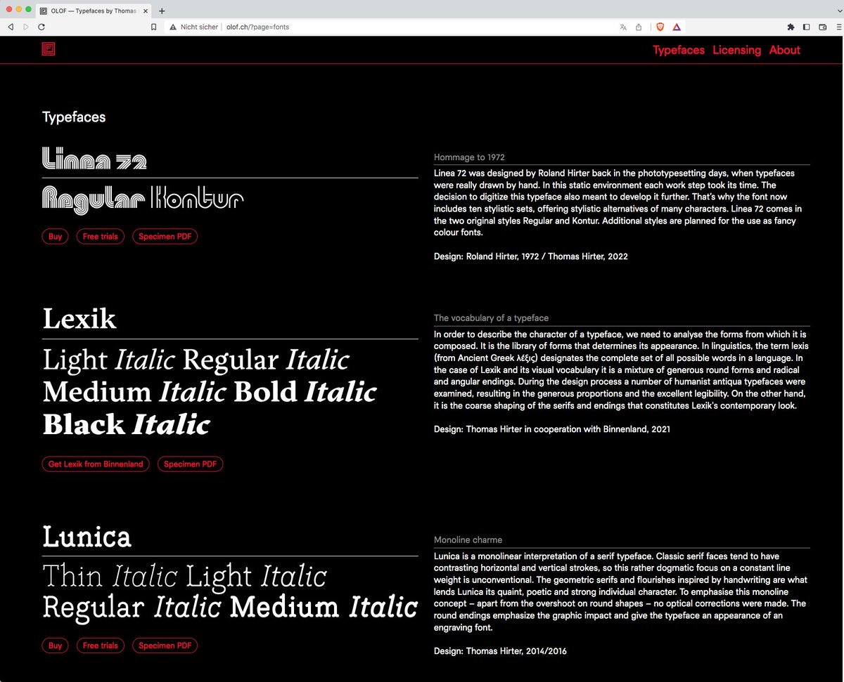 olofch's tweet photo. New website online!
And new lines on the web!

Check out this new old font by my father Roland Hirter (1972) and me (2022)
https://t.co/fZX0zRdPkv @typecache https://t.co/FElKdltVo4