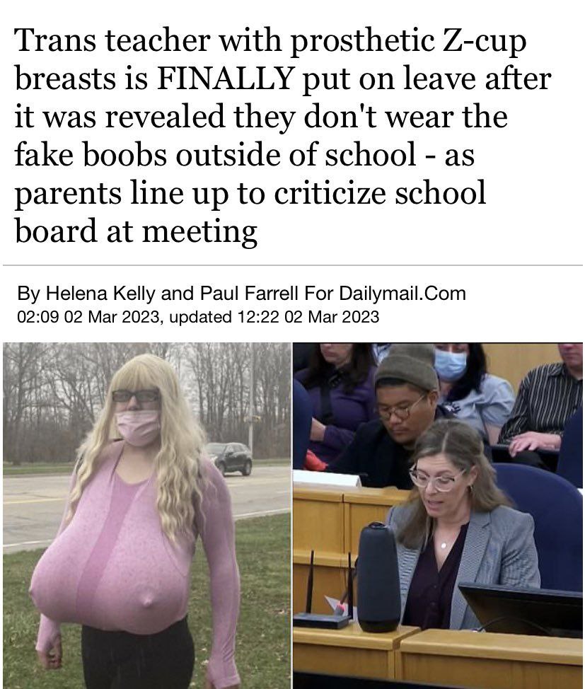 Leo Kearse - see me on  & Headliners on X: The trans teacher with  the huge fake tits has been put on leave for NOT wearing them outside  school. 1. Teachers