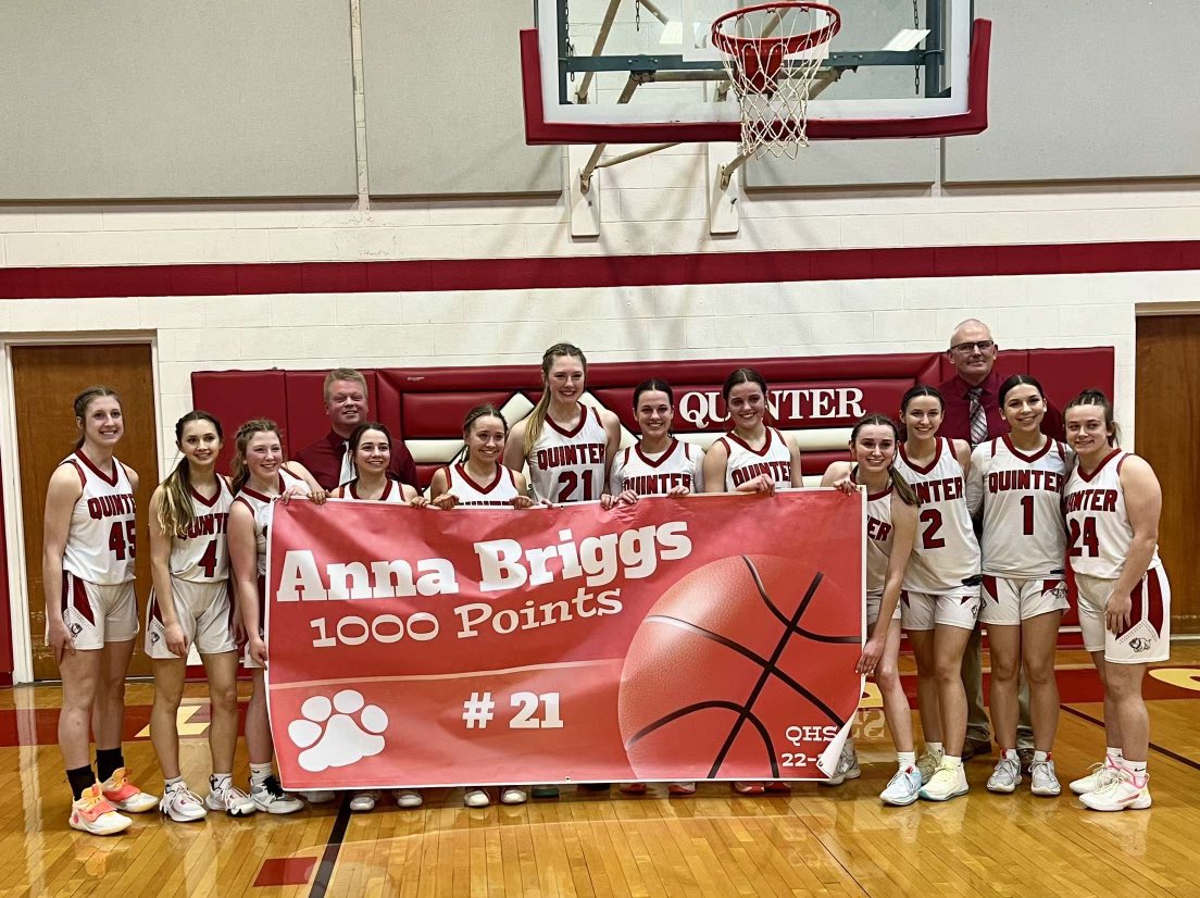 Sports in Kansas (@sportsinkansas) on Twitter photo Anna Briggs of Quinter went over 1,000 career points tonight helping the Quinter Bulldogs advance to the next round. #sportsinkansas Anna Briggs of Quinter went over 1,000 career points tonight helping the Quinter Bulldogs advance to the next round. #sportsinkansas