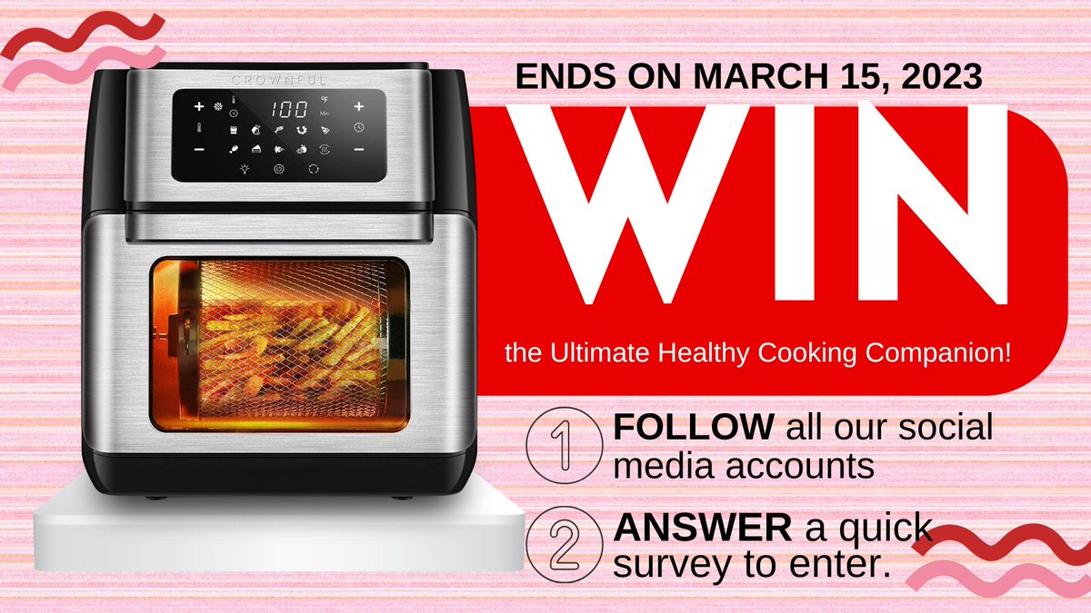 CrownfulUS's tweet photo. Enter Our Giveaway and Win a Crownful 10.6QT Air Fryer!

HOW TO WIN:
1. FOLLOW our social media accounts - https://t.co/rIkROYMUdw
2. ANSWER a quick survey

The contest ends on March 15!

Exclusively for US &amp; CA entrants only.

#crownful #airfryer #airfryerrecipes https://t.co/PVMmdkqtfO