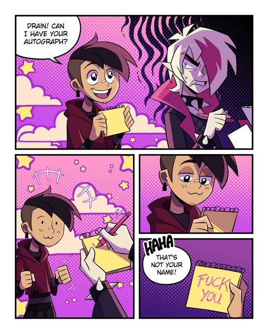 It's Far-Fetched Friday! In our 16th comic, Drain demonstrates how to properly interact with fans to keep them wanting more. 🦇 #FarFetchedShow

Original doodle by @drunkenfix, drawn by @marycrispies &amp; colored by @squiderdoodle! 
