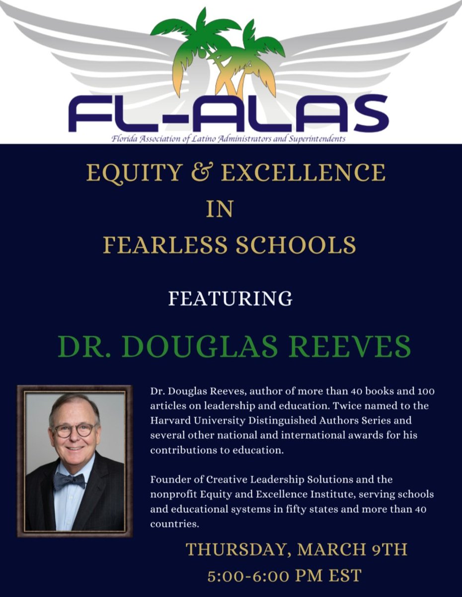 Join us Thurs. 3/9 at 5pm to hear from Dr.<a href="/DouglasReeves/">Douglas Reeves</a>, author of more than 40 bks &amp; 100 articles on leadership &amp; education. Twice named to the <a href="/Harvard/">Harvard University</a> Univ Distinguished Authors Series, &amp; has been honored with national &amp; international awards. RSVP now:
bitly.ws/B4Xv