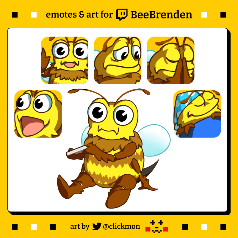 clickmon's tweet photo. Emotes and mascot for @Bee_Brenden!!
More to come! 🐝 https://t.co/KX3oO9xEZr