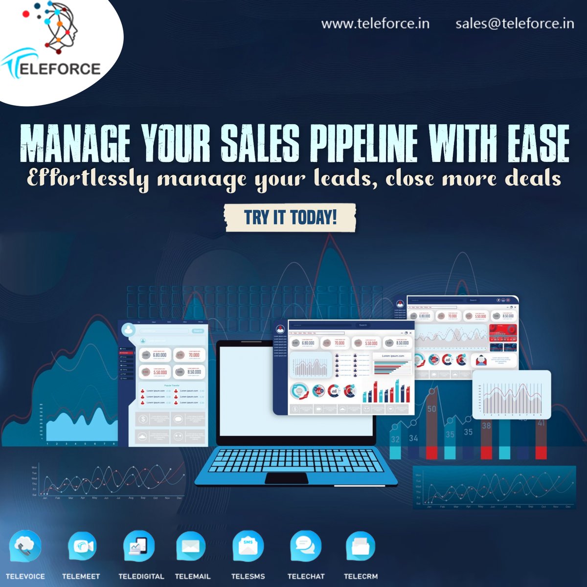 TeleforceIndia's tweet image. Manage your sales pipeline with ease: Effortlessly manage your leads, close more deals, Try it today!

#SalesPipelineManagement #LeadManagement #SalesProcessOptimization #CRMSoftware  #BoostRevenue #SalesManagement #BusinessSuccess #SalesAutomation #SalesAnalytics
