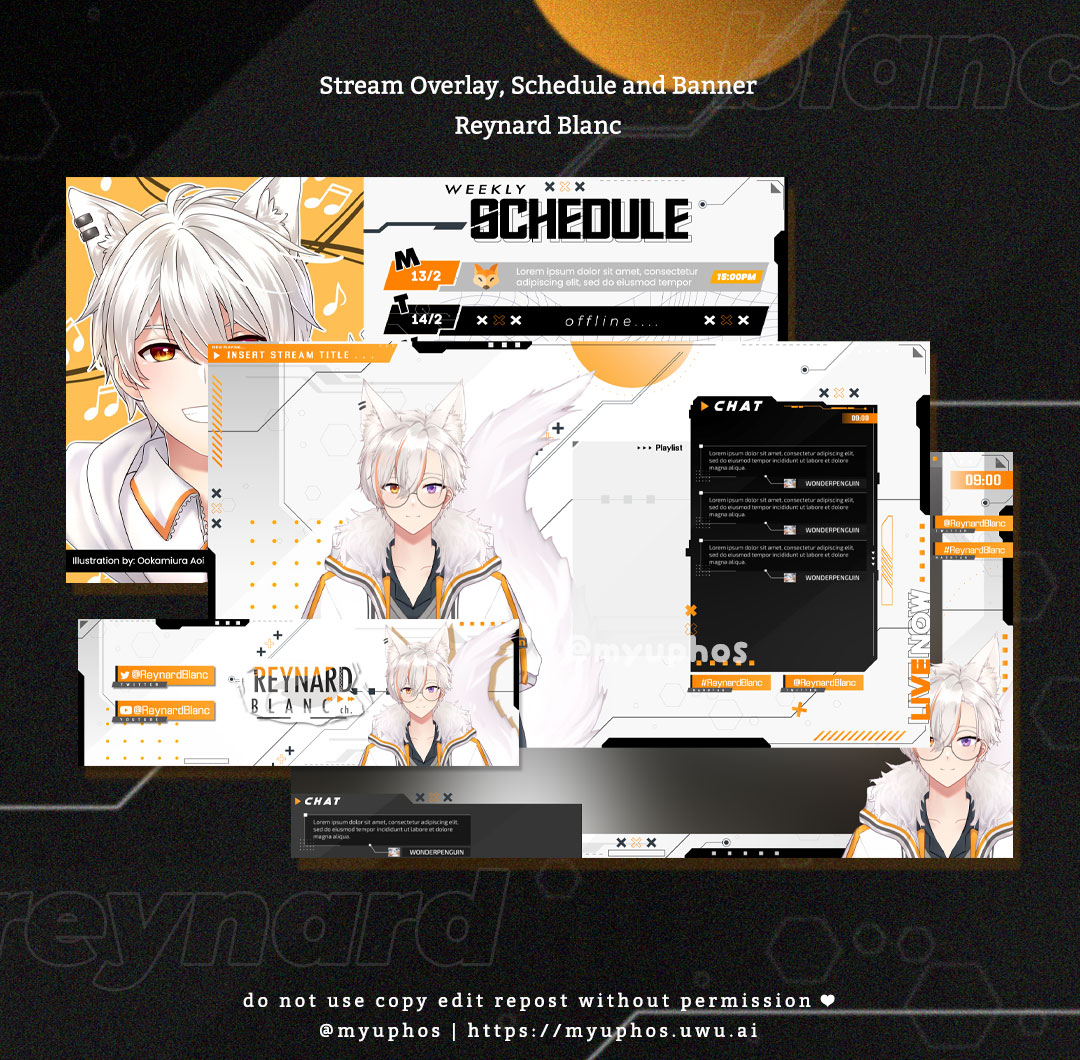 myuphos's tweet photo. Stream Overlay, Banner &amp; Schedule ㅡ Reynard Blanc
Thankyou for trusting me re:memories!
Happy birthday and congrats with the new outfit! https://t.co/4cOMNSdZAi