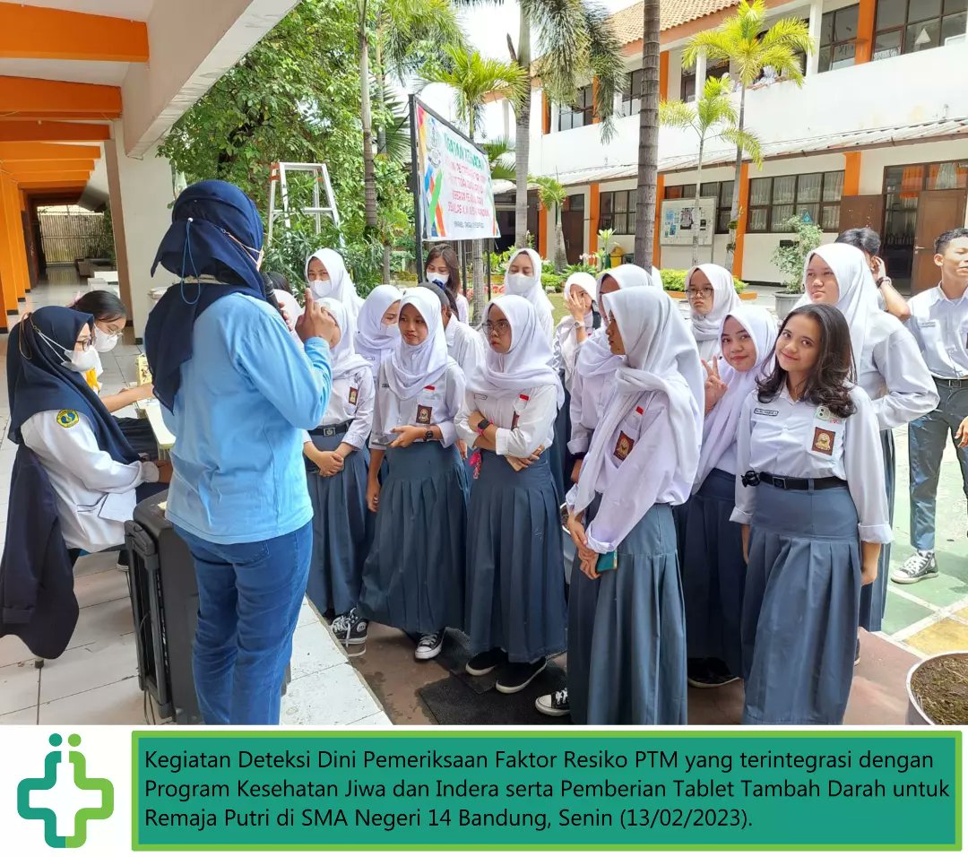 uptpkmpadasuka's tweet photo. Kegiatan Deteksi Dini Pemeriksaan Faktor Resiko PTM yang terintegrasi dengan Program Kesehatan Jiwa dan Indera serta Pemberian Tablet Tambah Darah untuk Remaja Putri di SMA Negeri 14 Bandung, Senin (13/02/2023).
.
#dinkeskotabandung #uptdpkmpadasuka #siapmelayanidenganhati #PTM https://t.co/gOD18Hq56U