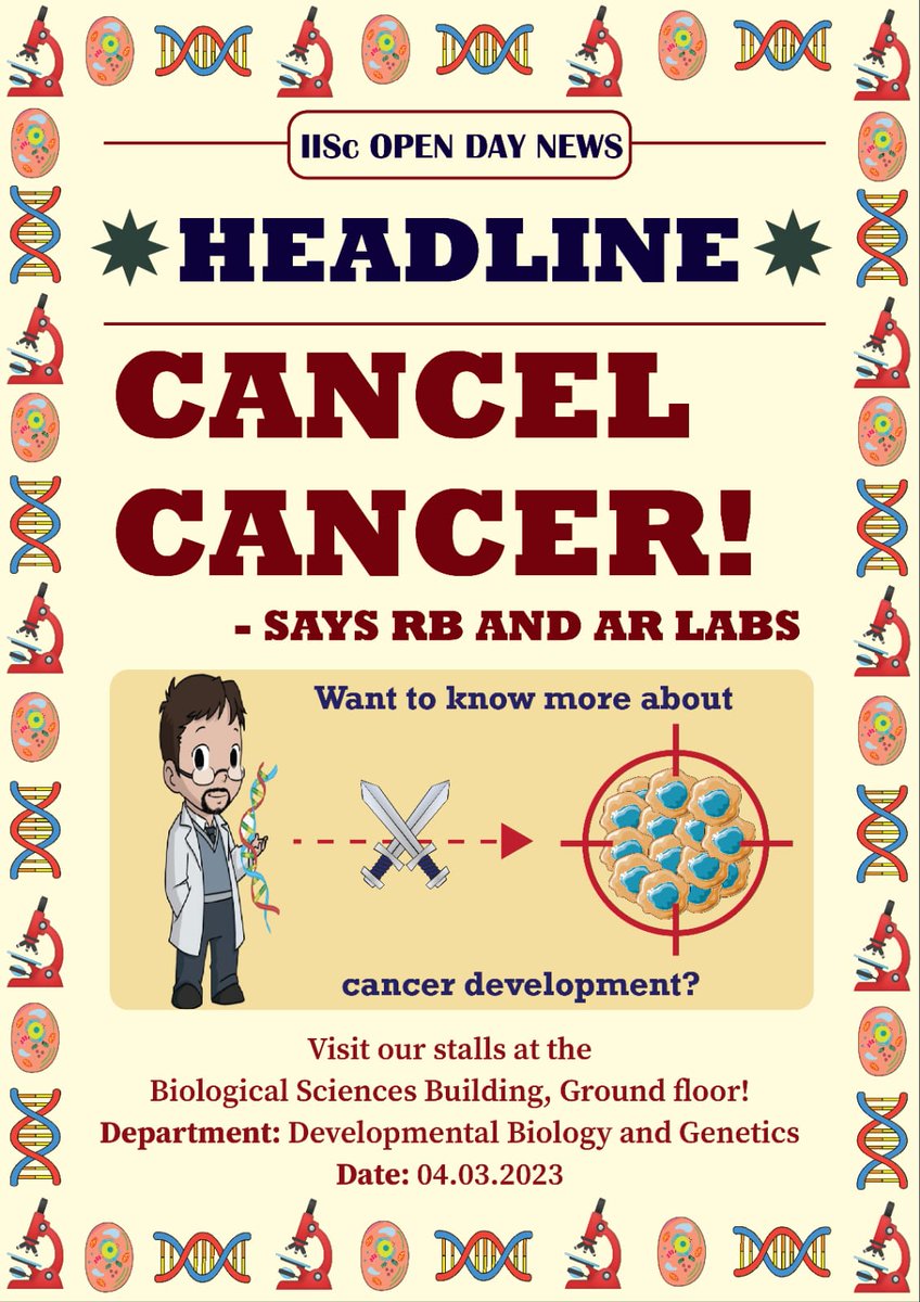 BISWADE26329340's tweet photo. Want to learn about the ongoing work in cancer biology and development? Visit our stalls on 4th of March at the Division of Biological Sciences, IISc Bangalore. @iiscbangalore @opendayiisc2023 #morphogenesis_RBlab #ARLAB https://t.co/hobfg2Ptkf