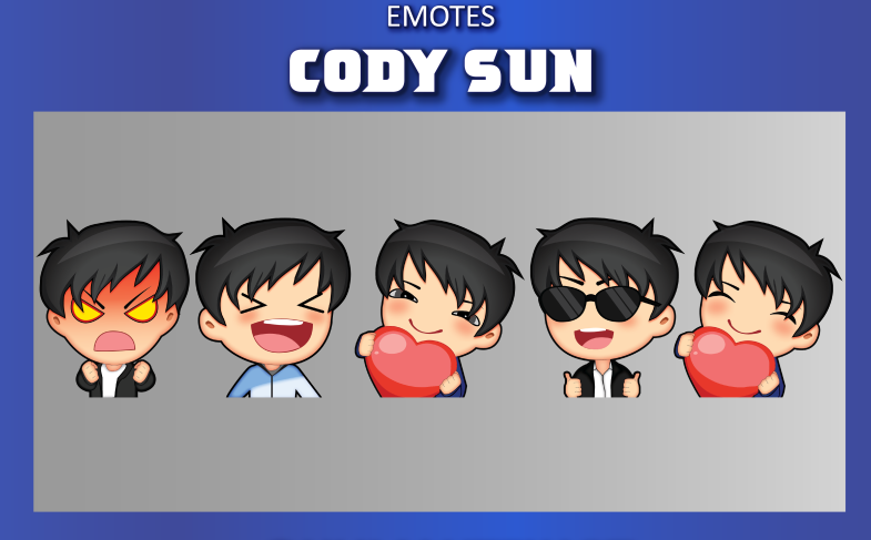 CodySun's tweet photo. Shoutouts @AliceLeo121 for these wonderful new emotes for my stream! Highly recommend! Very easy to work with! https://t.co/Il7h0ScmAZ