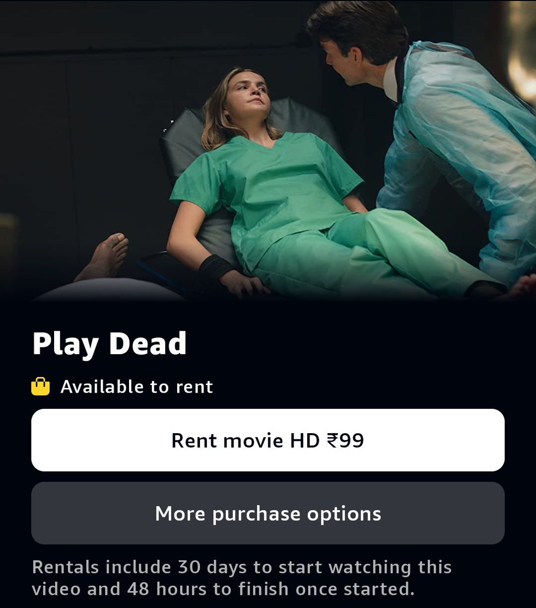 Chloe fakes her own death, breaks into a morgue, and finds that the coroner is involved in a twisted business.

#PlayDead (2022) by #PatrickLussier, now available on @PrimeVideoIN Store for rent.