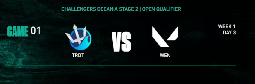 It's been a while, but we're back! 

<a href="/TridentEsports/">Trident Esports</a>  vs #Wen1 for the Valorant Challengers Oceania Round 32 Stage 2 Open Qualifiers!

Tune in @ twitch.tv/dswal
Time: 6:30 AEDT / 8:30 NZDT