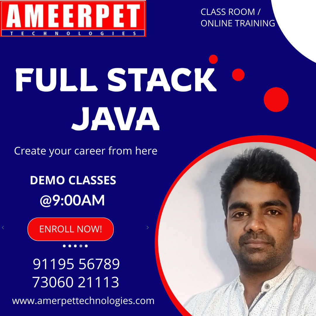 AmeerpetTechno1's tweet image. Full Stack Java Course
"Create your career from here" | We ameerpettechnologies help you....
✍️Enroll Now: ameerpettechnologies.com
👉Regular Demo Classes: @ 9:00 AM (IST)
#ameerpettechnologies #javafullstack #JAVAFullstackonlinetraining #javaprogramming #javascriptdeveloper