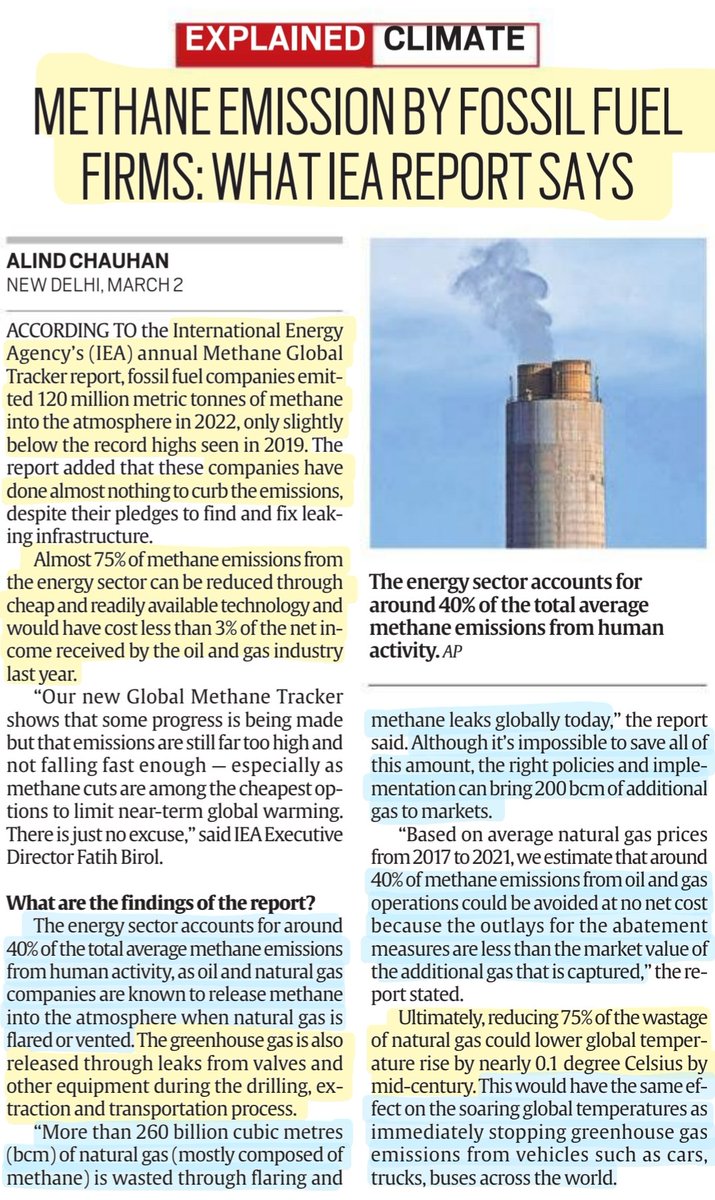 'Methane Emissions by Fossil Fuel firms: What IEA report says
-Details

#methane #MethaneRegulation #GREENHOUSE #Gas #energysector #FossilFuels #GlobalWarming #ClimateCrisis 
#climateadaptation #IEA #AnnualMethaneGlobalTracker 

#UPSC #UPSC2023 #UPSCPrelims2023

Source:IE