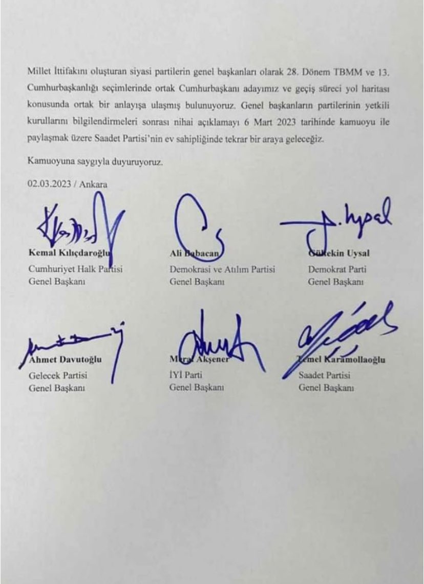 halilkarahanCHP's tweet photo. “Cumhurbaşkanlığı seçimlerinde ortak Cumhurbaşkanı adayımız ve geçiş süreci yol haritası konusunda ortak bir anlayışa ulaşmış bulunuyoruz.”

#GeliyorGelmekteOlan #6Mart https://t.co/SrcdYzx2l9