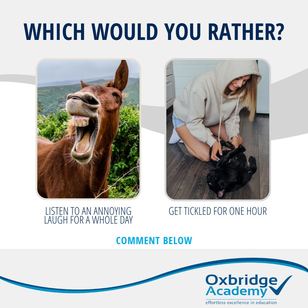 OxbridgeEdu's tweet photo. #RandomFriday:
Would you rather listen to an annoying laugh for a whole day or get tickled for one hour?
#randomquestions #friday #weekend #goodmorning #mood #goodvibes #friday #vibes #tgif #weekendvibes #happyfriday #fridayfunday #wouldyourather #couplequestions https://t.co/LKXQ18dfa4