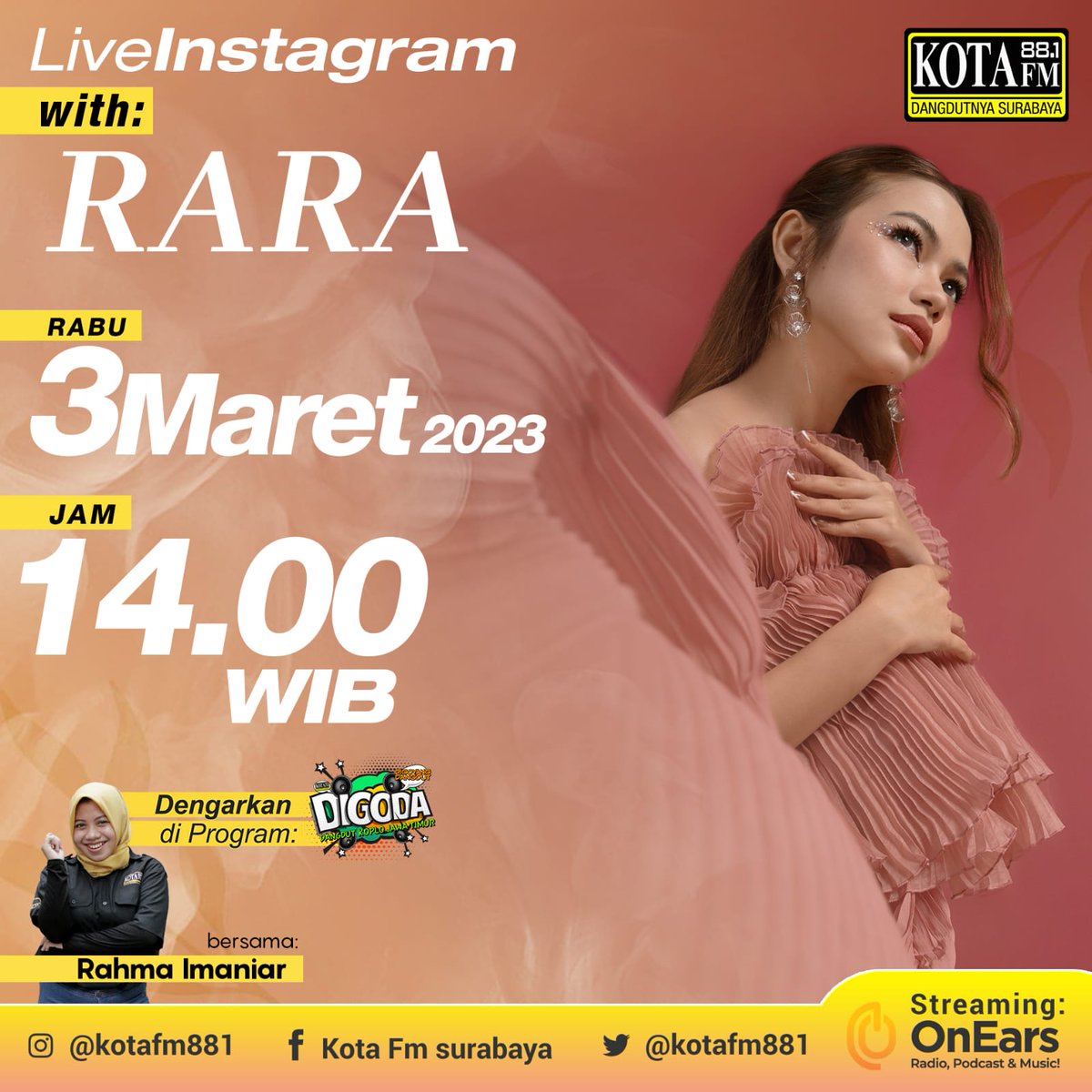 Di program #DIGODA hari ini <a href="/arinarahmaniar/">Arina Rahmaniar</a>  bakal LIVE IG bareng Rara Lida. stay tune di Radio Kota FM!!
